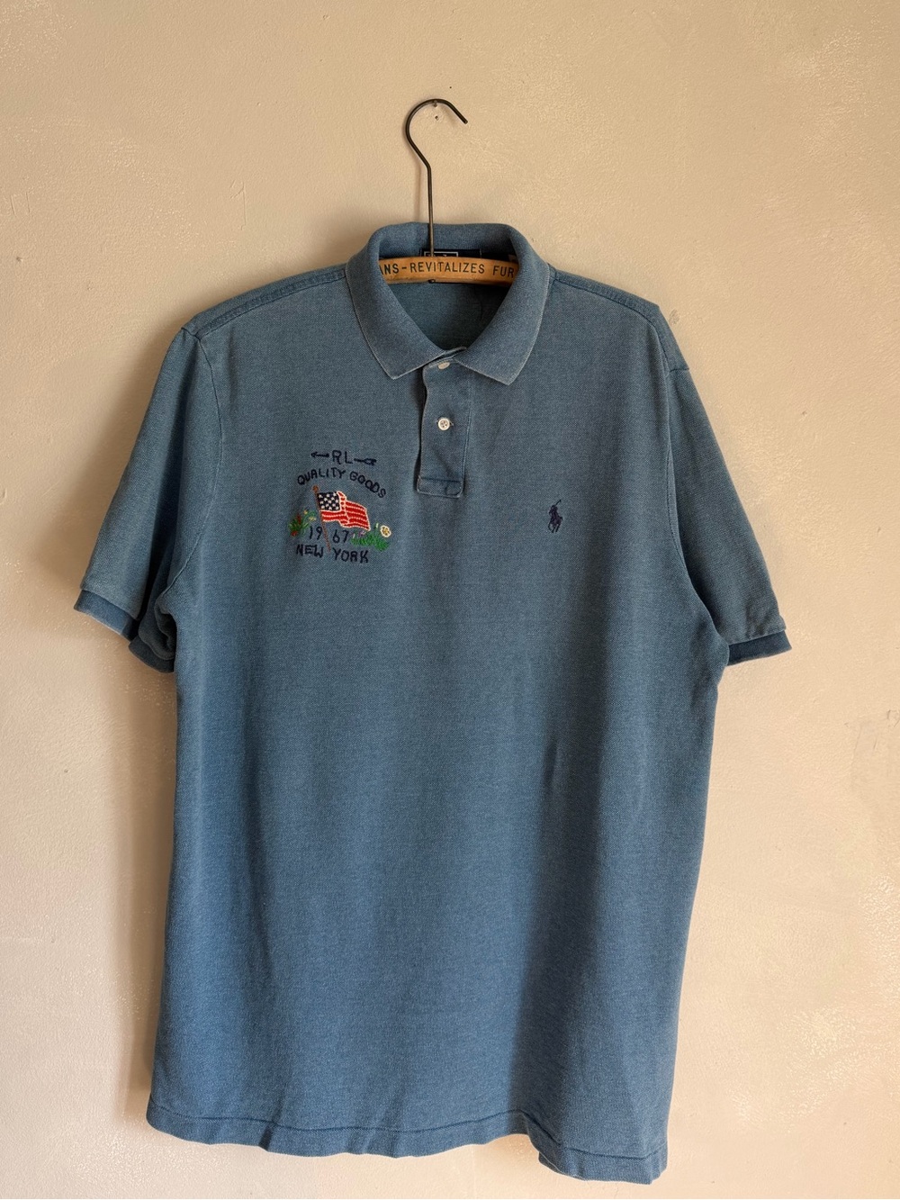 Classic Fit Flag Mesh Polo Shirt US flag embroidery New York quality goods